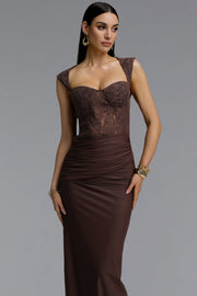 Tabitha Elegant Contour Ruched Lace Maxi Dress	