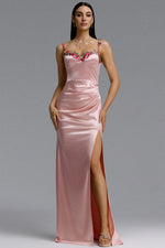 Load image into Gallery viewer, Wynn Romantic Contour Pleated Floral Satin Maxi Dress	