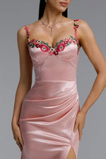 Load image into Gallery viewer, Wynn Romantic Contour Pleated Floral Satin Maxi Dress	