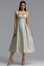 Load image into Gallery viewer, Dotty Elegant Contour Spaghetti Strap Sweetheart Jacquard Midi Dress	