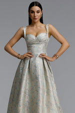 Load image into Gallery viewer, Dotty Elegant Contour Spaghetti Strap Sweetheart Jacquard Midi Dress	