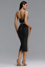Lade Bild in die Galerieansicht, Lestie Minimalist Contour Straight Neck Gold Woven Bandage Midi Dress
