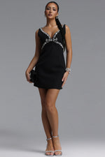 Load image into Gallery viewer, Davina Elegant Tailored V Neck Sleeveless Rhinestone Woven Mini Dress	