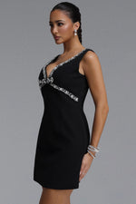 Load image into Gallery viewer, Davina Elegant Tailored V Neck Sleeveless Rhinestone Woven Mini Dress	