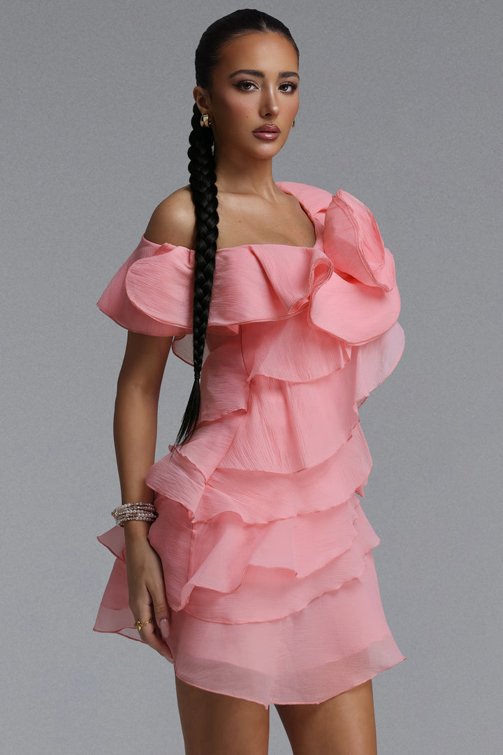 Juhly Chic Flowy Sleeveless Floral Ruffle Tiered Tulle Mini Dress	