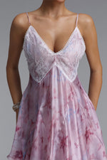 Load image into Gallery viewer, Yuni Resort Flowy Spaghetti Strap Lace Trimmed Asymmetric Ruffle Woven Maxi Dress	