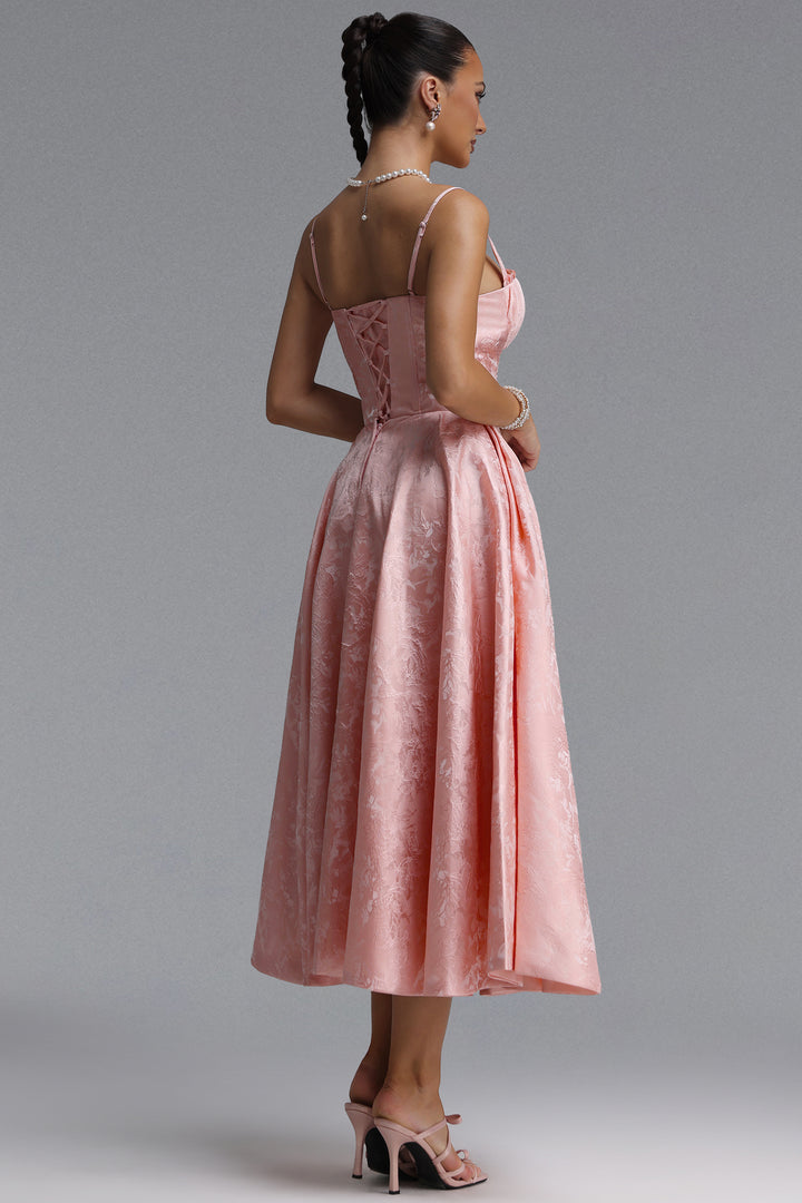 Sliya Elegant Tailored Sleeveless Jacquard Satin Maxi Dress	