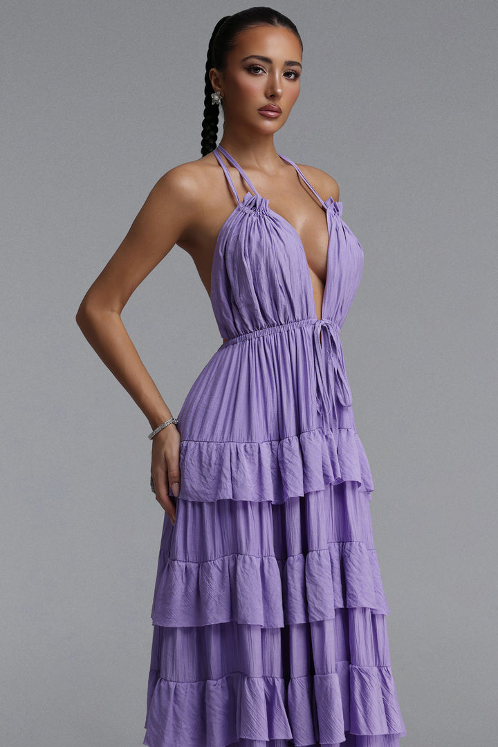 Lliana Resort Flowy V Neck Sleeveless Ruffle Woven Maxi Dress	