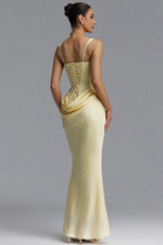 Load image into Gallery viewer, Winey Elegant Waist-Cinching Square Neck Thin Strap Boned Fitted Draped Ruched Satin Mermaid Maxi Evening Dress