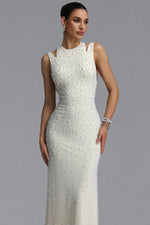 Load image into Gallery viewer, Dilara Elegant Slim Sleeveless Cutout Shoulder All Over Pearl Mesh Mermaid Maxi Evening Dress