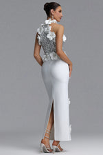Load image into Gallery viewer, Jacqueline Gorgeous Slim Pearl Floral Bandage Beige Black Maxi Evening Dress