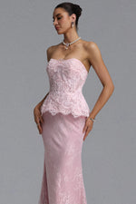 Load image into Gallery viewer, Maci Elegant Waist-Cinching Strapless Ruffle Hem Lace Beaded Embroidery Bodycon Mermaid Maxi Evening Dress