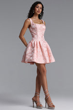 Load image into Gallery viewer, Deborah Classic Tailored Square Neck Floral Jacquard Woven Mini Dress