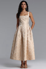 Load image into Gallery viewer, Rahel Classic Tailored Square Neck Floral Jacquard Woven Maxi Dress