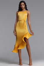 Load image into Gallery viewer, Rerily Resort Flowy Sleeveless Asymmetric Ruffle Pleated Woven Midi Dress