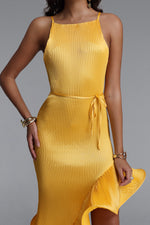Load image into Gallery viewer, Rerily Resort Flowy Sleeveless Asymmetric Ruffle Pleated Woven Midi Dress