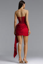 Lade Bild in die Galerieansicht, Janiyah Vintage Contour Strapless Crystal Ruched Sash Red Mini Dress