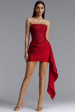 Lade Bild in die Galerieansicht, Janiyah Vintage Contour Strapless Crystal Ruched Sash Red Mini Dress