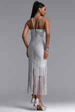 Load image into Gallery viewer, Mamie Elegant Fitted Rhinestone Tassel Maxi Bandage Dress