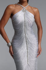 Load image into Gallery viewer, Mamie Elegant Fitted Rhinestone Tassel Maxi Bandage Dress