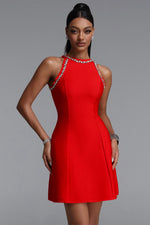 Lade Bild in die Galerieansicht, Sophie Minimalist Crew Neck Rhinestone Sleeveless Stretch Bandage Mini Dress