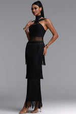 Load image into Gallery viewer, Rakel Stylish Fitted Halter Sheer Fringe Long Bandage Dress