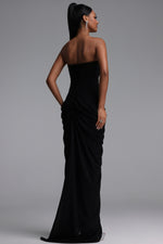 Lade Bild in die Galerieansicht, Tazeda Elegant Contour Strapless Ruched Mesh Black Maxi Dress