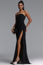 Lade Bild in die Galerieansicht, Tazeda Elegant Contour Strapless Ruched Mesh Black Maxi Dress