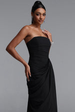 Lade Bild in die Galerieansicht, Tazeda Elegant Contour Strapless Ruched Mesh Black Maxi Dress