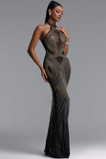 Charger l'image dans la visionneuse de la Galerie, Zelda Gorgeous Halter Sleeveless Rhinestone Stretch Knit Maxi Dress