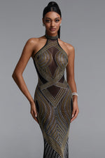 Charger l'image dans la visionneuse de la Galerie, Zelda Gorgeous Halter Sleeveless Rhinestone Stretch Knit Maxi Dress