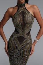 Charger l'image dans la visionneuse de la Galerie, Zelda Gorgeous Halter Sleeveless Rhinestone Stretch Knit Maxi Dress