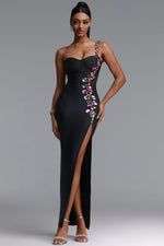 Charger l'image dans la visionneuse de la Galerie, Gacia Elegant Fitted One Shoulder Color Rhinestone Slit Maxi Bandage Dress
