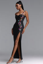 Charger l'image dans la visionneuse de la Galerie, Gacia Elegant Fitted One Shoulder Color Rhinestone Slit Maxi Bandage Dress