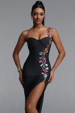 Charger l'image dans la visionneuse de la Galerie, Gacia Elegant Fitted One Shoulder Color Rhinestone Slit Maxi Bandage Dress