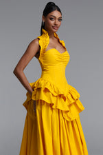 Lade Bild in die Galerieansicht, Shea Elegant Waist-Cinched Halter Neck Ruffled Maxi Dress