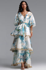 Charger l'image dans la visionneuse de la Galerie, Lisbon Resort Flowy Puff Sleeve Floral Print Organza Maxi Dress
