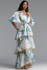 Charger l'image dans la visionneuse de la Galerie, Lisbon Resort Flowy Puff Sleeve Floral Print Organza Maxi Dress