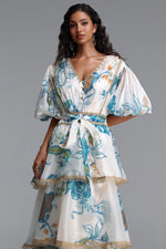 Charger l'image dans la visionneuse de la Galerie, Lisbon Resort Flowy Puff Sleeve Floral Print Organza Maxi Dress