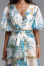 Charger l'image dans la visionneuse de la Galerie, Lisbon Resort Flowy Puff Sleeve Floral Print Organza Maxi Dress