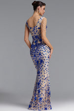 Lade Bild in die Galerieansicht, Zaha Classic V Neck Tassel Beaded Shoulder Sequin Mermaid Maxi Dress
