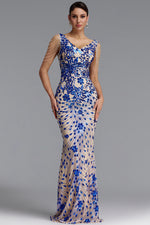 Lade Bild in die Galerieansicht, Zaha Classic V Neck Tassel Beaded Shoulder Sequin Mermaid Maxi Dress