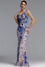 Lade Bild in die Galerieansicht, Zaha Classic V Neck Tassel Beaded Shoulder Sequin Mermaid Maxi Dress