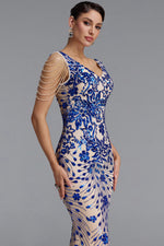 Lade Bild in die Galerieansicht, Zaha Classic V Neck Tassel Beaded Shoulder Sequin Mermaid Maxi Dress
