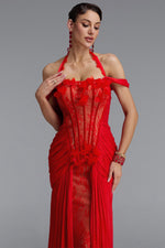 Lade Bild in die Galerieansicht, Fredrika Sexy Halter Off Shoulder Ruffle Lace Maxi Dress