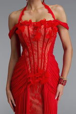 Lade Bild in die Galerieansicht, Fredrika Sexy Halter Off Shoulder Ruffle Lace Maxi Dress