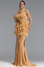 Lade Bild in die Galerieansicht, Rayna Elegant Contour High Neck Floral Mesh Beige Maxi Dress