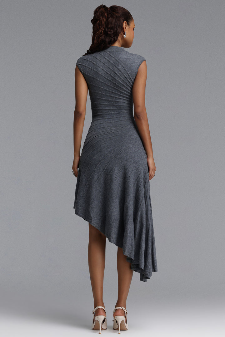 Tadeo Chic Contour Sleeveless Diagonal Stripes Asymmetric Hem Knit Midi Dress