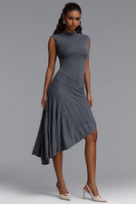 Charger l'image dans la visionneuse de la Galerie, Tadeo Chic Contour Sleeveless Diagonal Stripes Asymmetric Hem Knit Midi Dress