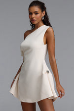 Load image into Gallery viewer, Denali Chic Tailored One Shoulder  Asymmetric Woven Mini Dress